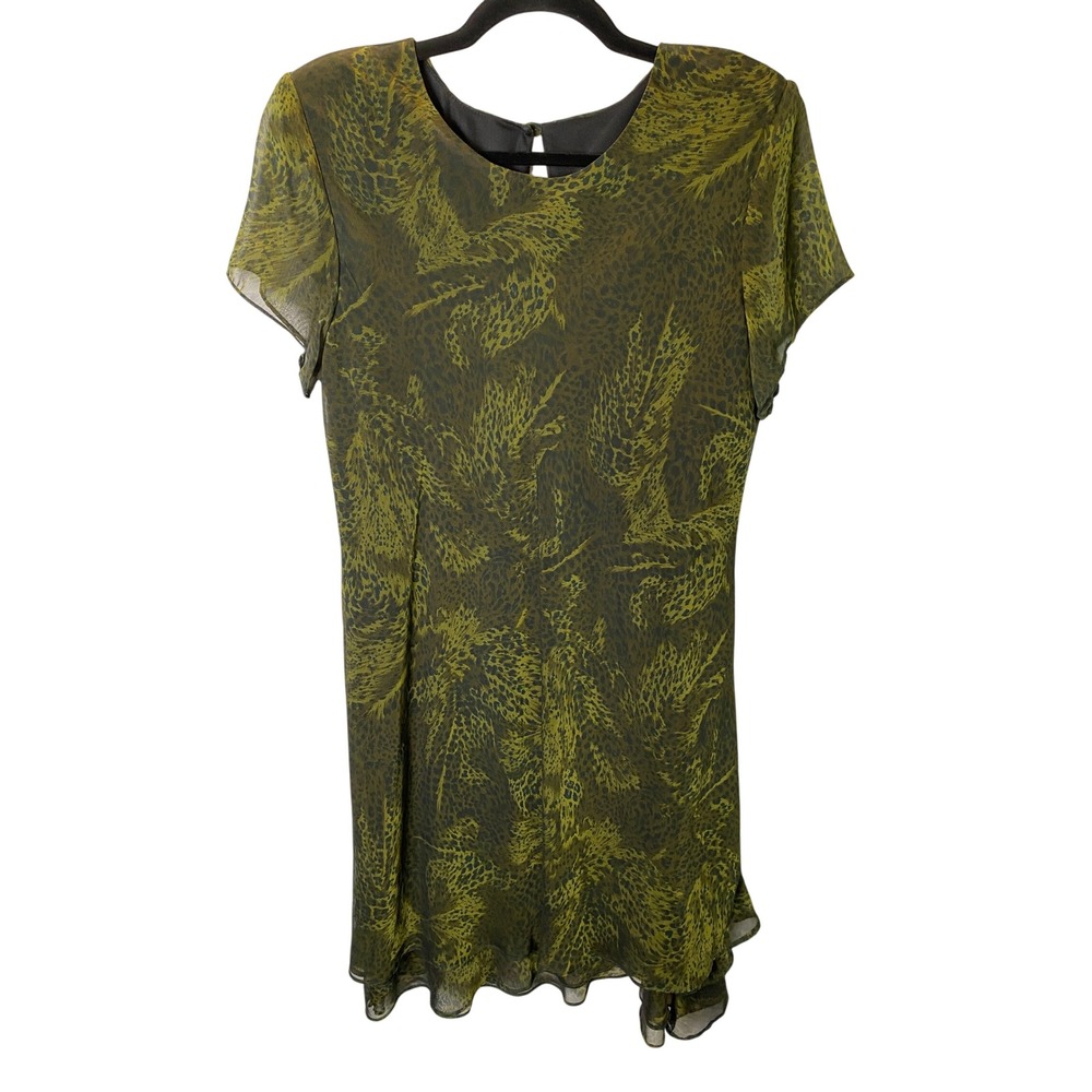 Jessica Howard Animal Print Shift Dress Womens 10 Olive Green Chiffon Whimsigoth
